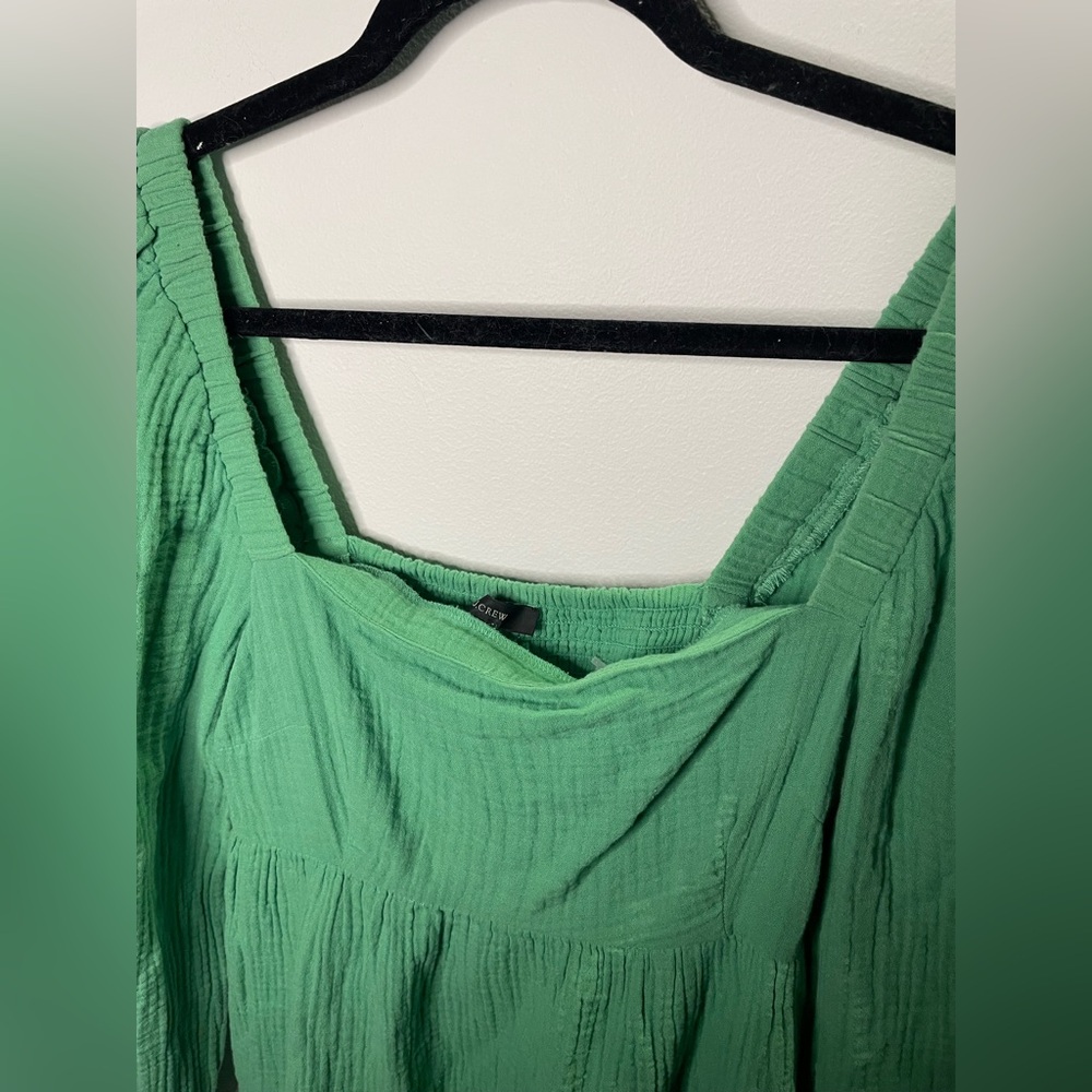 NWT J. Crew Green Squareneck Soft Gauze Dress Smocked Back Spring Summer - Picture 4 of 11
